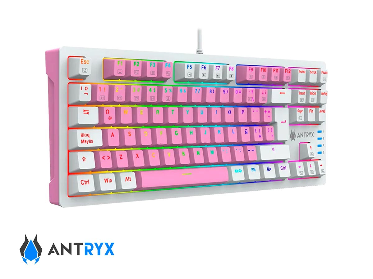 TECLADO GAMER ANTRYX CHROME STORM MK840 PINK (AMK-CS840PRE-SP) MECANICO, SWITCH RED, ROSADO vista 3