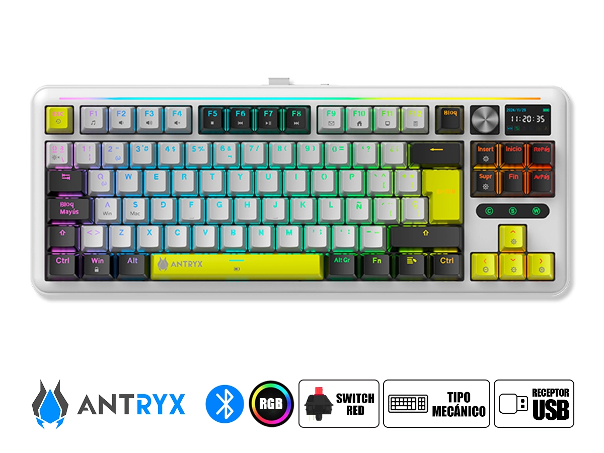 TECLADO GAMER ANTRYX TK-950 PRO (ATK-950PWGRE-SP) MECANICO, SWITCH RED, BLANCO, KEYCAPS BLANCAS Y GRISES vista 2