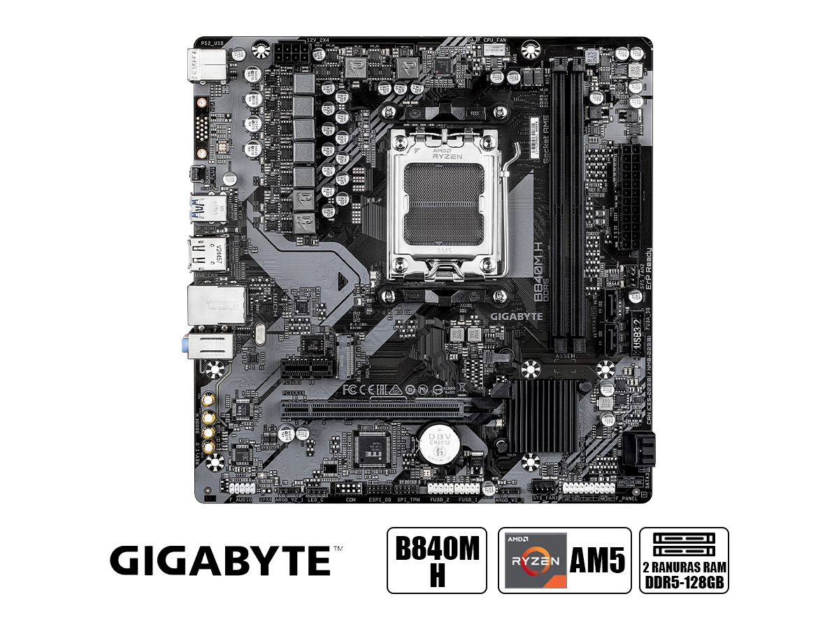 PLACA MADRE GIGABYTE B840M H  (B840M-H) SOCKET AMD AM5, MATX vista 2