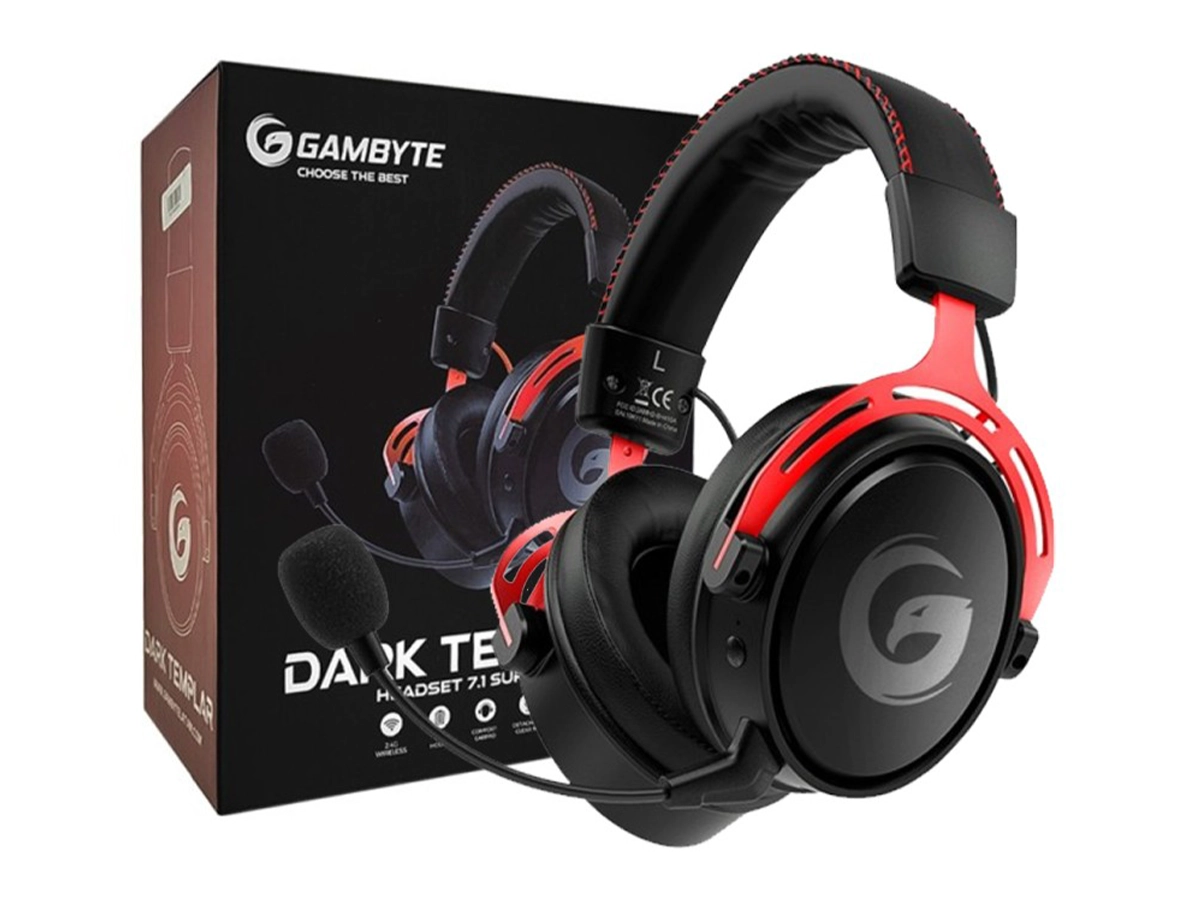 AURICULAR INALAMBRICO GAMBYTE DARK TEMPLAR GAMING 7.1 (BMBH415AR) CON MICROFONO, INTERFAZ JACK 3.5 MM, NEGRO C/ ROJO