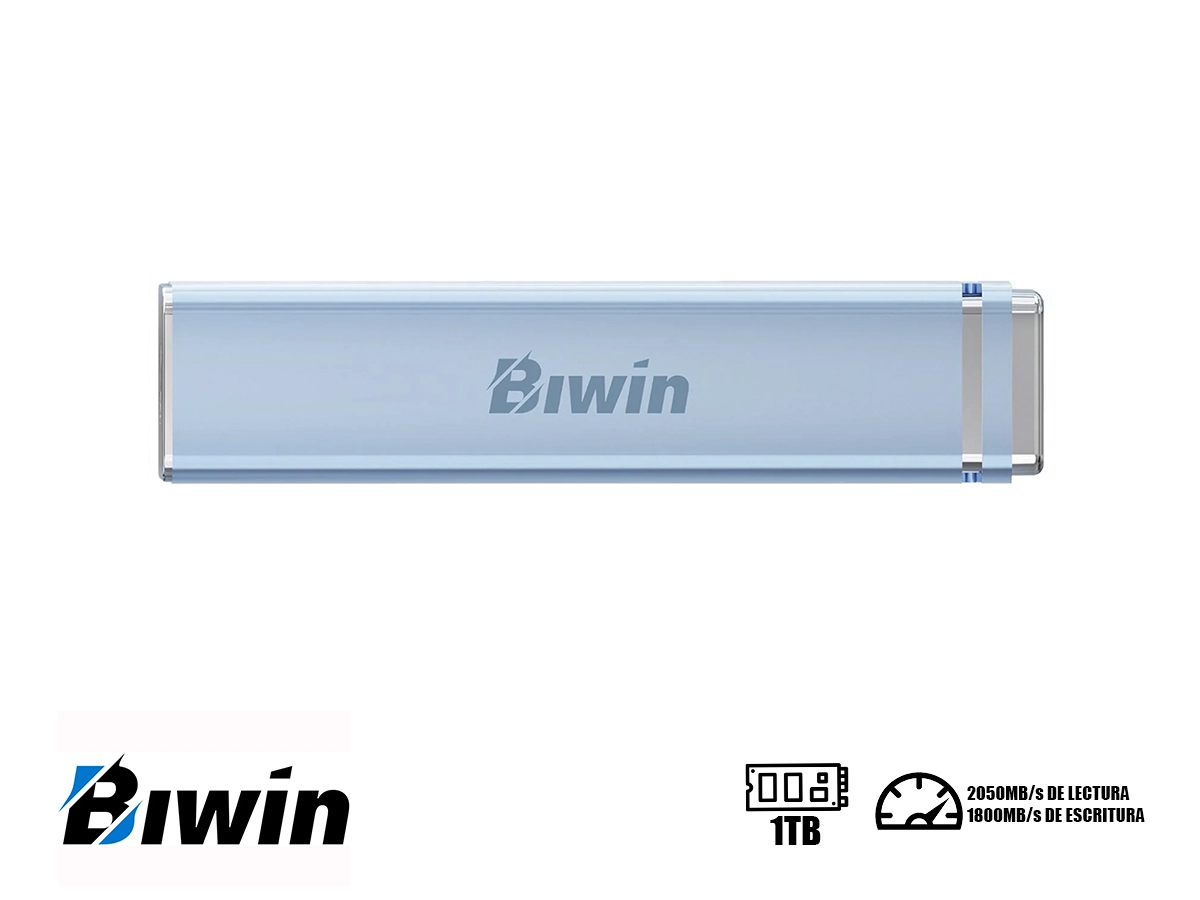 DISCO SOLIDO EXTERNO BIWIN 1TB PD2000 (BPD200001TB-RGL) CONEXION USB C, LECTURA 2050MB/S, BLUE vista 2