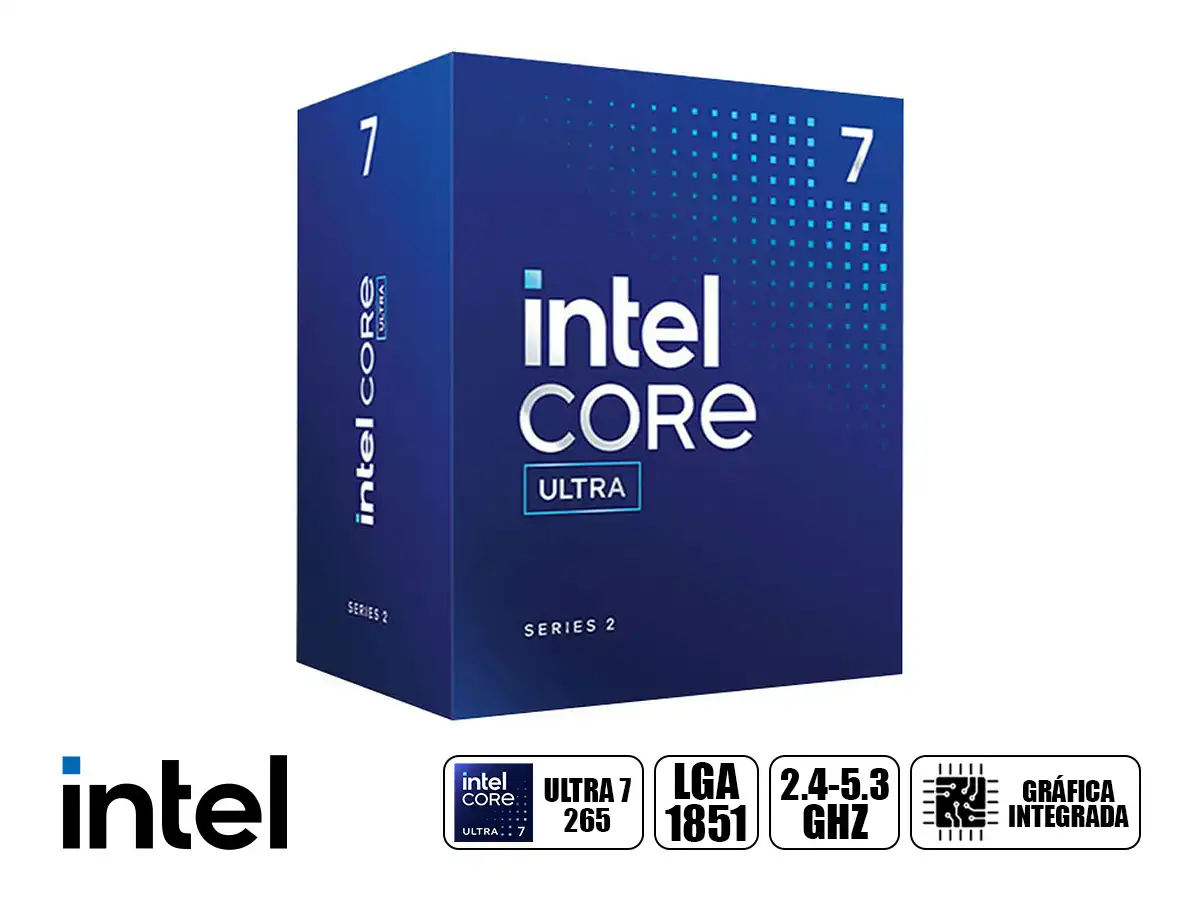 PROCESADOR INTEL CORE ULTRA 7 265 2.4GZ HASTA 5.3 GHZ (BX80768265) LGA 1851, 20 NUCLEOS, 30MB, C/GRAFICA, CON COOLER vista 2