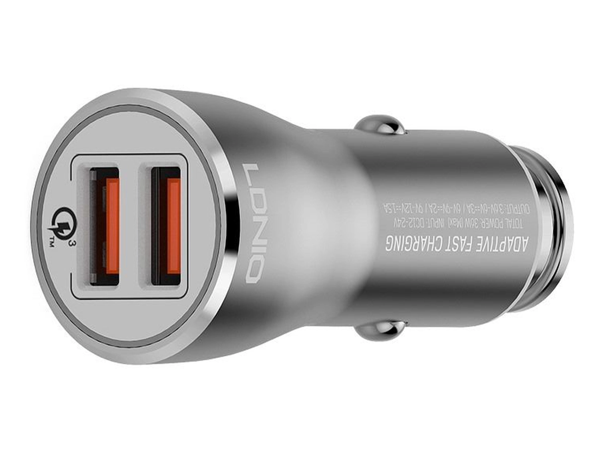 CARGADOR LDNIO PARA COCHES POWERFUL, 2 PUERTOS USB CON CON QC3.0, ENTRADA DC 12V-24V, SALIDA 3.6V-6V=3A/ 6V, COLOR GRIS (C407Q)