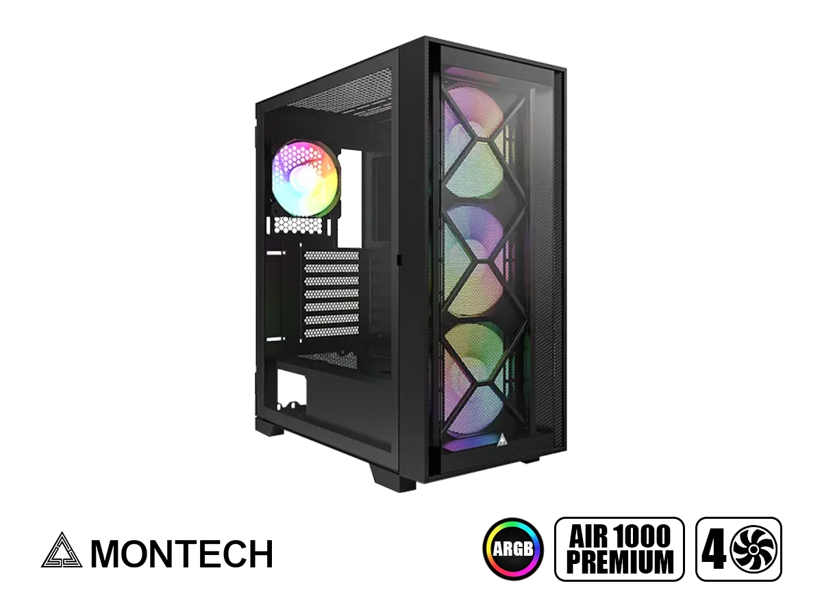 CASE MONTECH AIR 1000 PREMIUM (CACAMT0013-E-3) PANEL DE VIDRIO, 4 VENTILADORES, LED ARGB, NEGRO vista 2