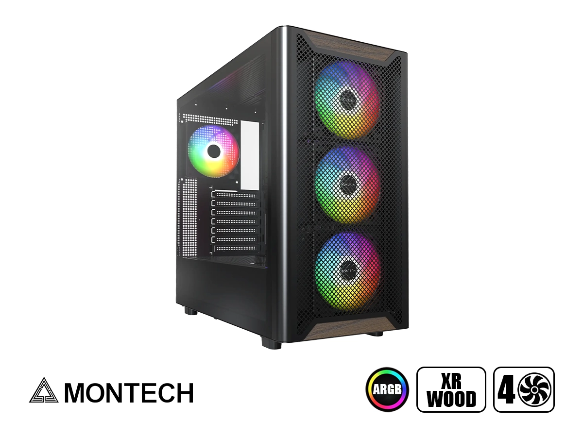 CASE MONTECH XR WOOD (CACAMT0019-E-3) PANEL DE VIDRIO, 4 VENTILADORES, LED ARGB, NEGRO-34260 vista 2