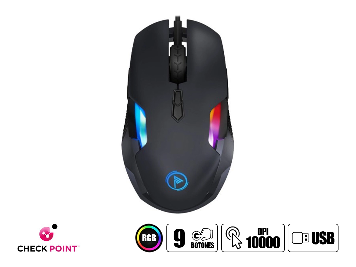 MOUSE CHECKPOINT MX300 GAMING (CP-MS-1003) HASTA 10.000 DPI, 9 BOTONES, RGB, NEGRO vista 2