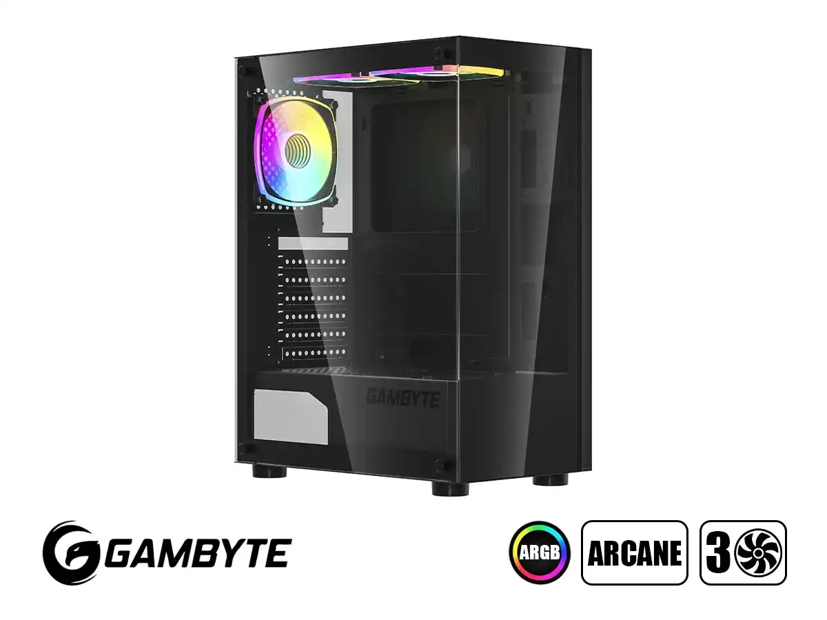 CASE GAMBYTE ARCANE S/FUENTE (CS-ARC3ARGWR-LG) PANEL DE VIDRIO, 3 VENTILADOR, LED ARGB, NEGRO vista 2