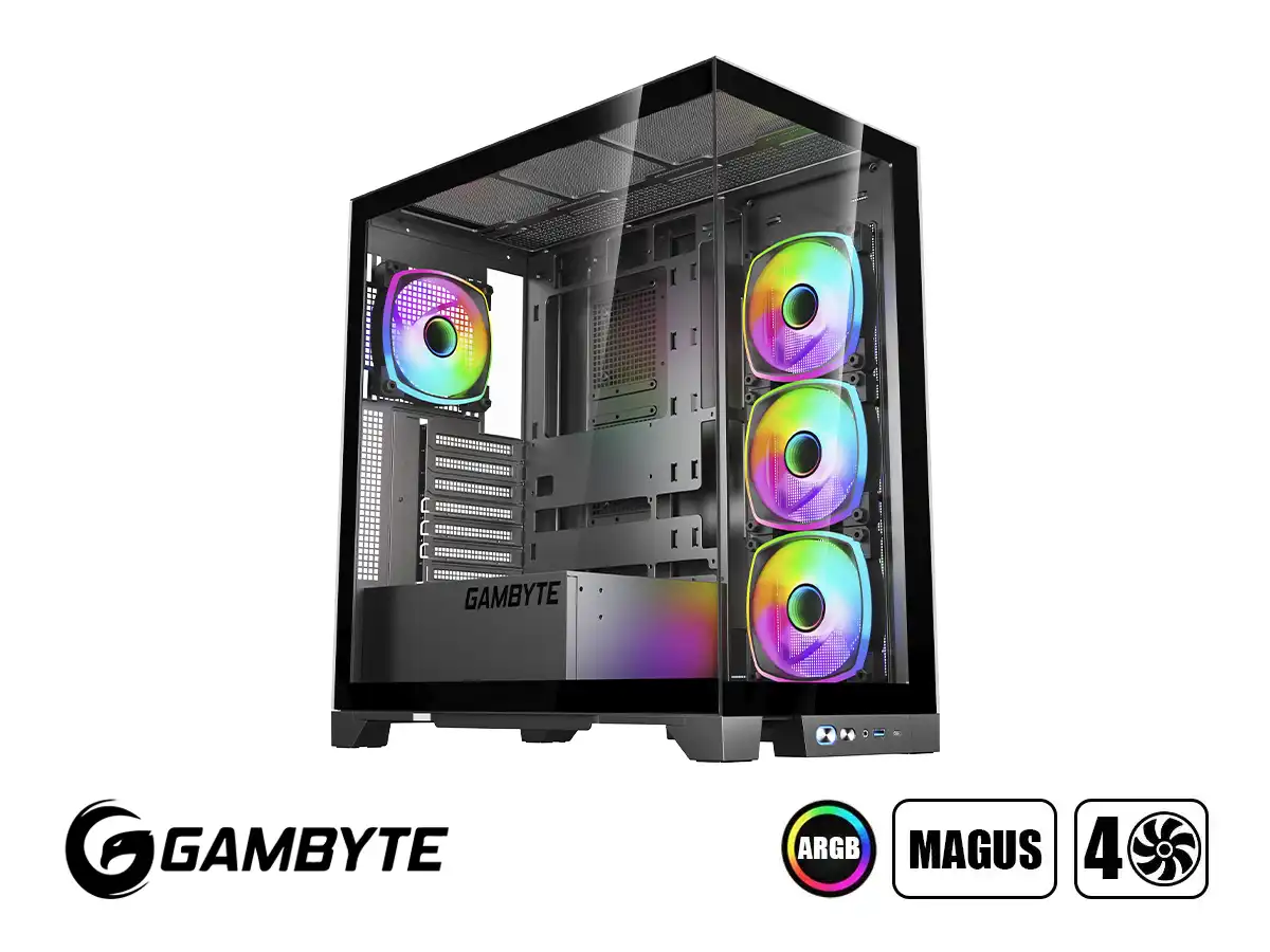 CASE GAMER GAMBYTE MAGUS S/FUENTE, NEGRO (CS-MAG4ARGWR-LG) PANEL DE VIDRIO, 4 VENTILADOR, LED ARGB vista 2