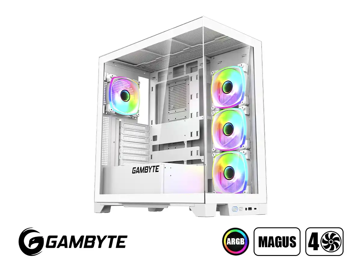 CASE GAMER GAMBYTE MAGUS S/FUENTE, BLANCO (CS-MAW4ARGWR-LG) PANEL DE VIDRIO, 4 VENTILADOR, LED ARGB vista 2