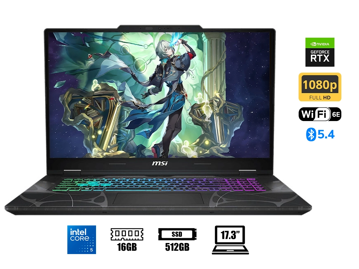 LAPTOP MSI CORE 5 210H CYBORG 17 B2RWFKG-039US (CYBORG17B2039) PANTALLA 17.3 FHD, RAM 16GB, SSD 512GB, RTX 5060 8GB, WIN11, TRANSLUCENT BLACK vista 2