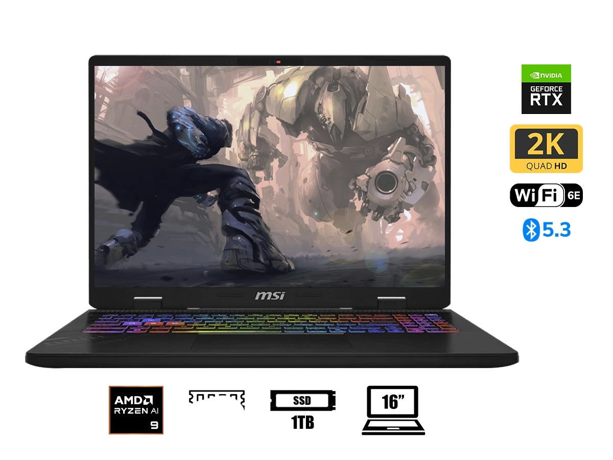 LAPTOP MSI AMD RYZEN 9 8940HX CROSSHAIR A16 HX D8WFKG (D8WFKG-090US) RAM 16GB, SSD 1TB, RTX 5060 8GB, PANTALLA 16 QHD+ 240HZ, WIN11, COSMO GREY vista 2
