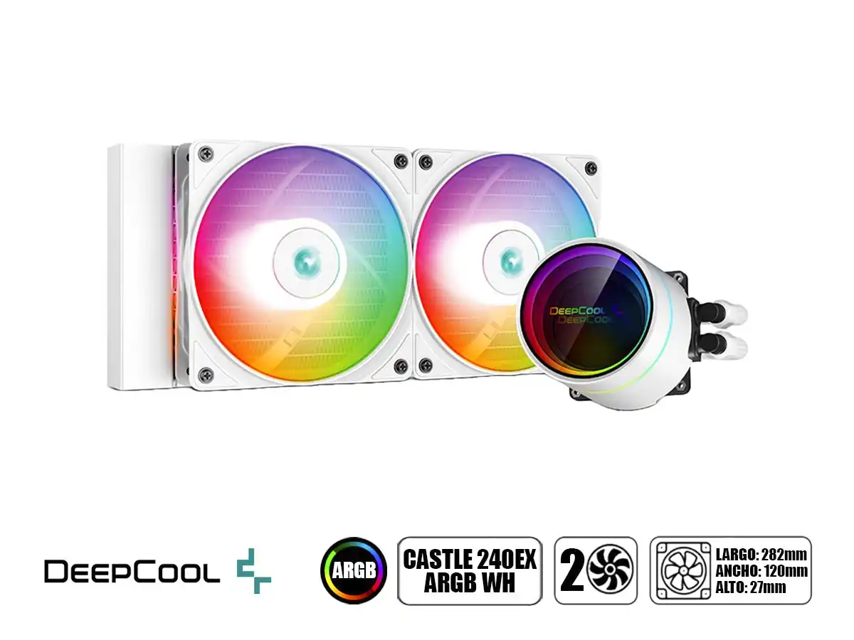 SISTEMA DE ENFRIAMIENTO LIQUIDO CASTLE 240EX ARGB WH (DP-GS-H12WCSL240EXWH) 2 VENTILADORES, 240MM, LED ARGB vista 2