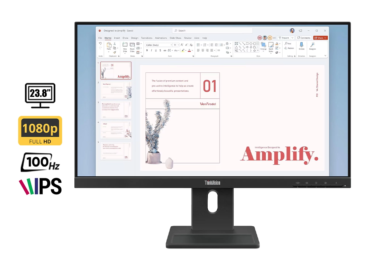 MONITOR PLANO LENOVO THINKVISION E24-40, 23.8" WLED FHD IPS/HDMI/DP/VGA/PARLANTES (2WX2) vista 2
