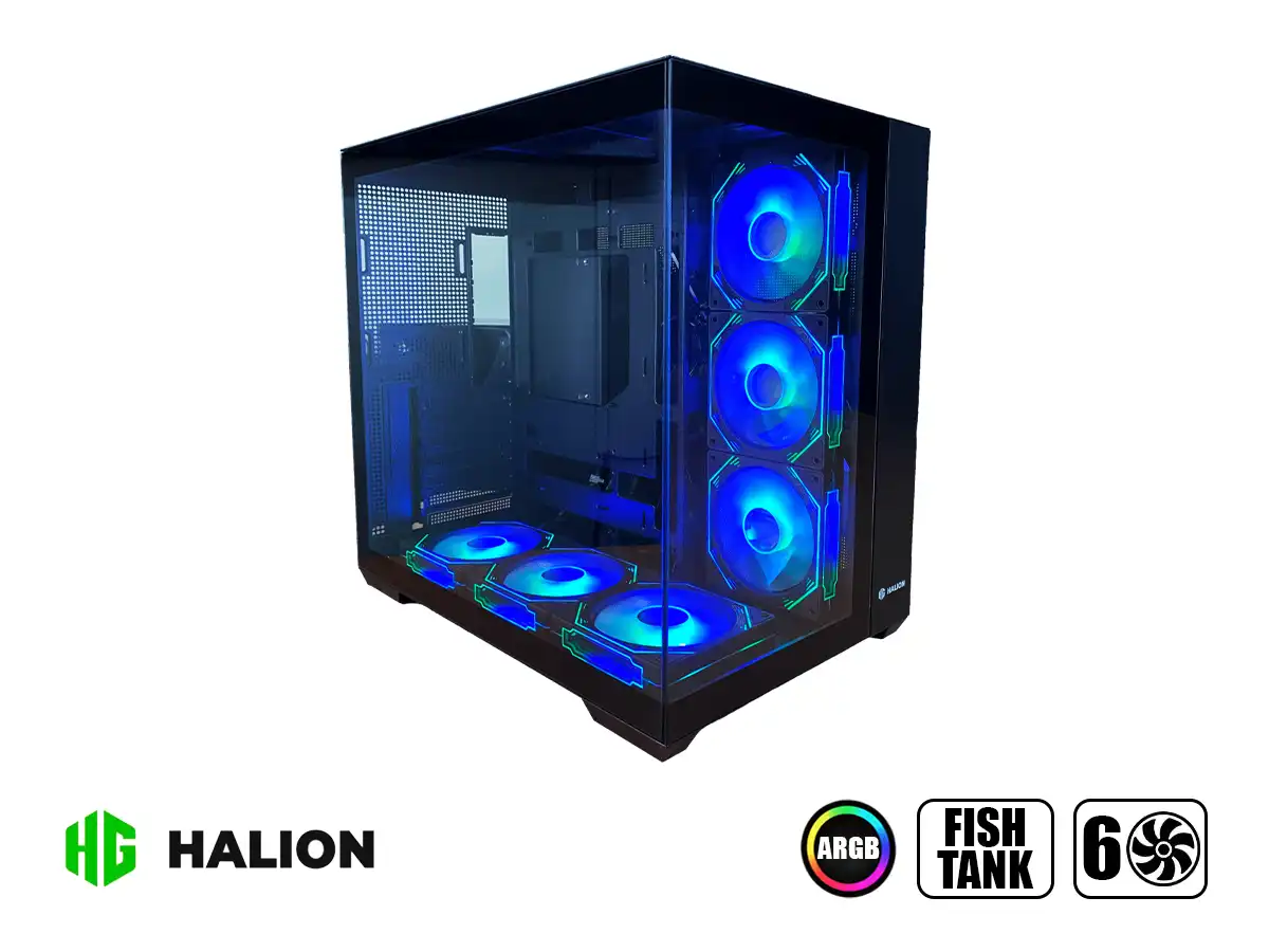 CASE HALION FISH TANK C708 (FISH TANK C708) PANEL DE VIDRIO FRONTAL Y LALERAL, 6 VENTILADORES, NEGRO vista 2
