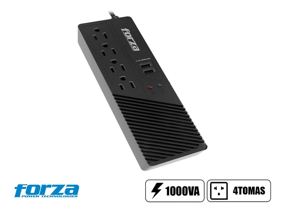 ESTABILIZADOR FORZA 1000VA 4 TOMAS, 2 PUERTO USB, CAPACIDAD 1000VA / 500W, ENTRADA NEMA 5 -15P, INDICADOR DE LUZ LED, COLOR NEGRO (FVR-1012USB) vista 2