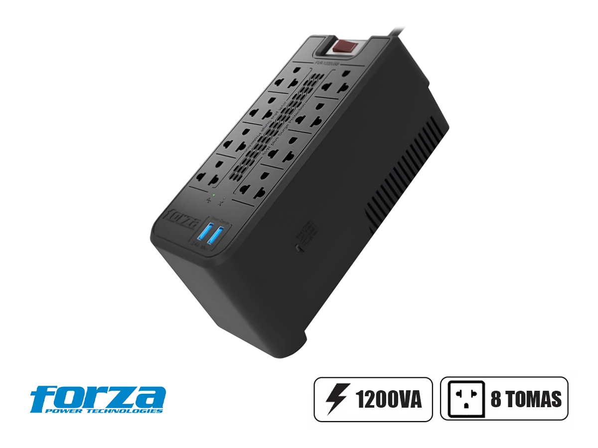 ESTABILIZADOR FORZA 1200VA 8 TOMAS Y 2 PUERTO USB, CAPACIDAD 1200VA / 600W, ENTRADA NEMA 5 -15P, INDICADOR DE LUZ LED, COLOR NEGRO (FVR-1222USB) vista 2