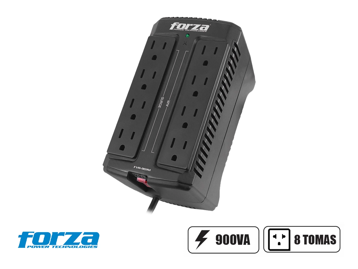 ESTABILIZADOR FORZA 900VA / 450W 8 TOMAS, FRECUENCIA FRECUENCIA: 50/60HZ, DIMENSION 16 X 9.1 X 9.2 CM, INTERRUPTOR ILUMINADO, COLOR NEGRO (FVR-902) vista 2