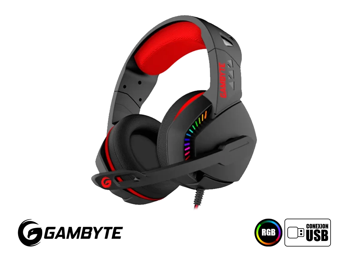 AURICULAR GAMBYTE DIVINE PRO GAMING 7.1 (GI-DIVINE-KT) CON MICROFONO, INTERFAZ USB, LED RGB, NEGRO C/ ROJO vista 2