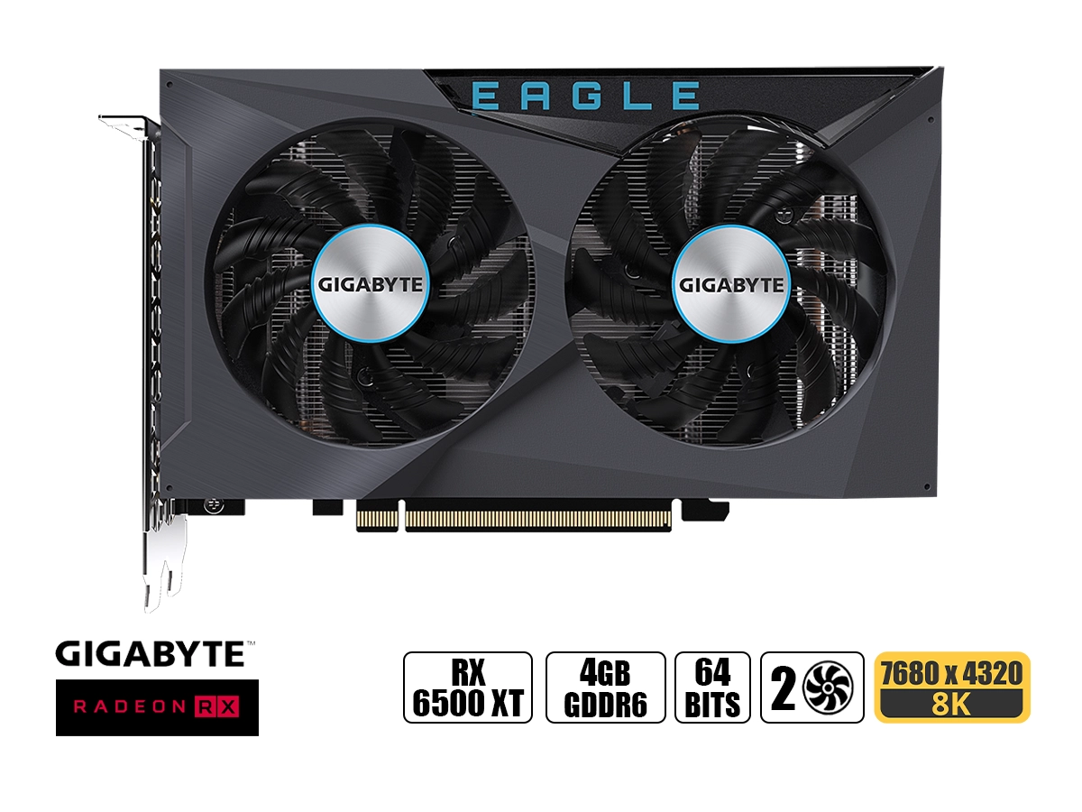 TARJETA DE VIDEO GIGABYTE RX 6500 XT EAGLE 4GB DDR6 (GV-R65XTEAGLE-4GD) RADEON 64 BITS, 2 VENTILADORES vista 2