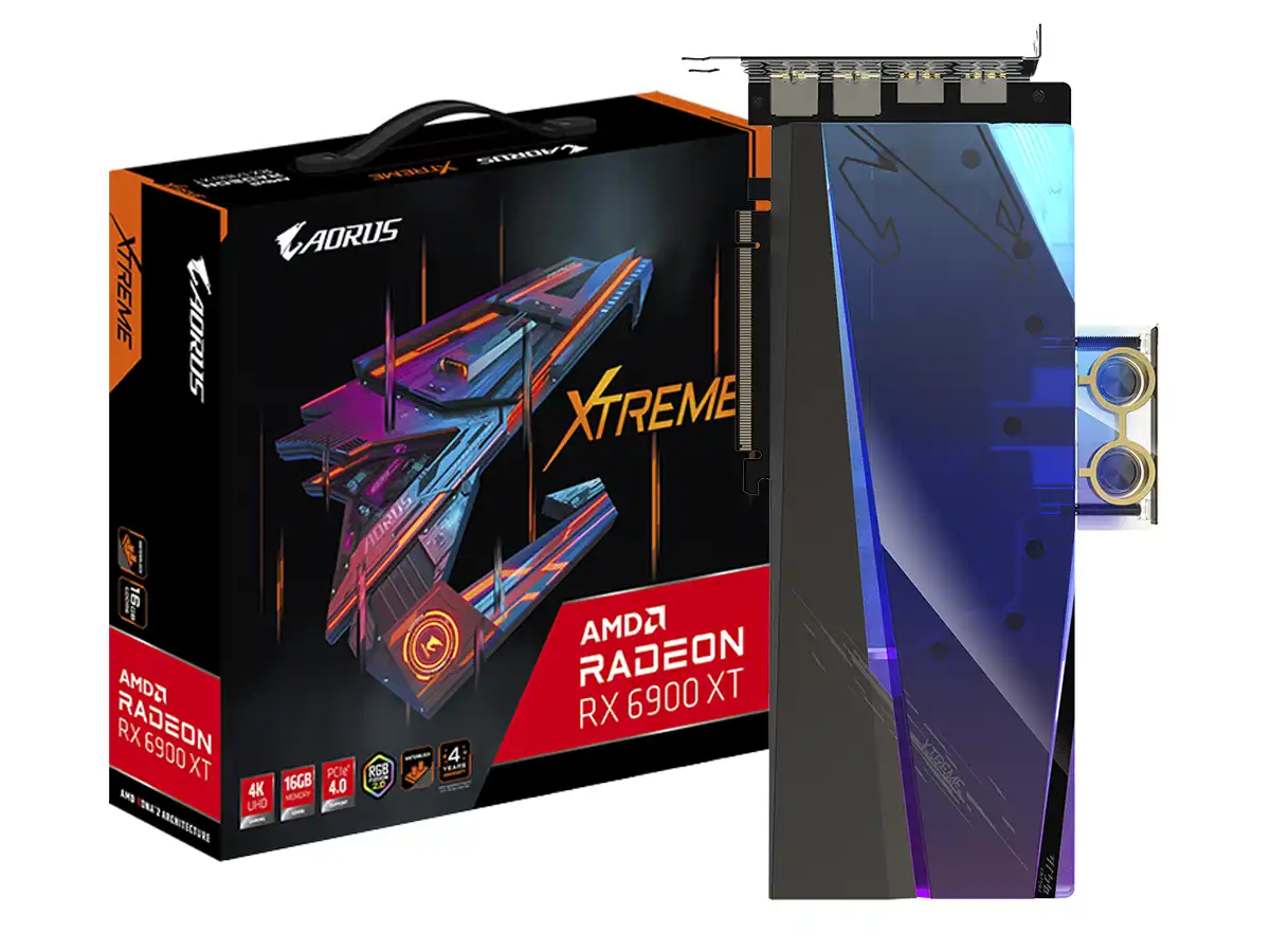 TARJETA DE VIDEO GIGABYTE RX 6900 XT XTREME WATERFORCE 16GB GDDR6 (GV-R69XTAORUSX-WB-16) RADEON 256 BITS