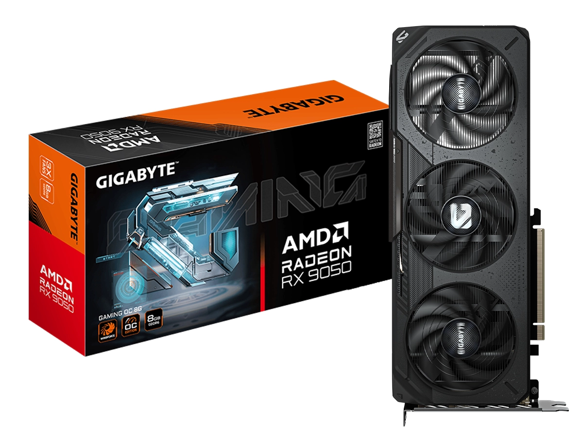 TARJETA DE VIDEO GIGABYTE RX 9050 8GB GAMING 128 BIT PCI 5.0 GDDR6 (GV-R9050GAMING OC-8GD) 3 VENTILADORES