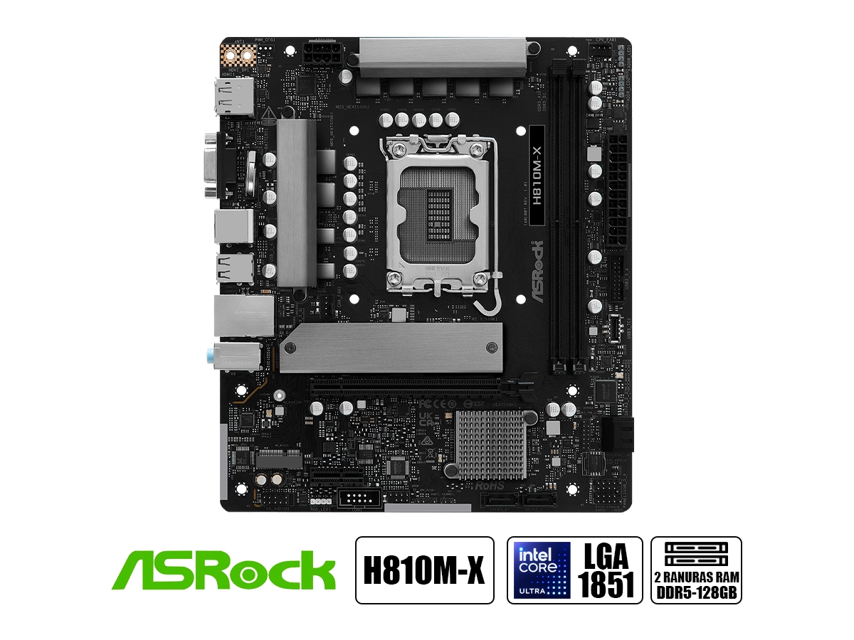 PLACA MADRE ASROCK H810M-X (H810M-X ) SOCKET LGA 1851, RAM DDR5 8200, CORE ULTRA vista 2