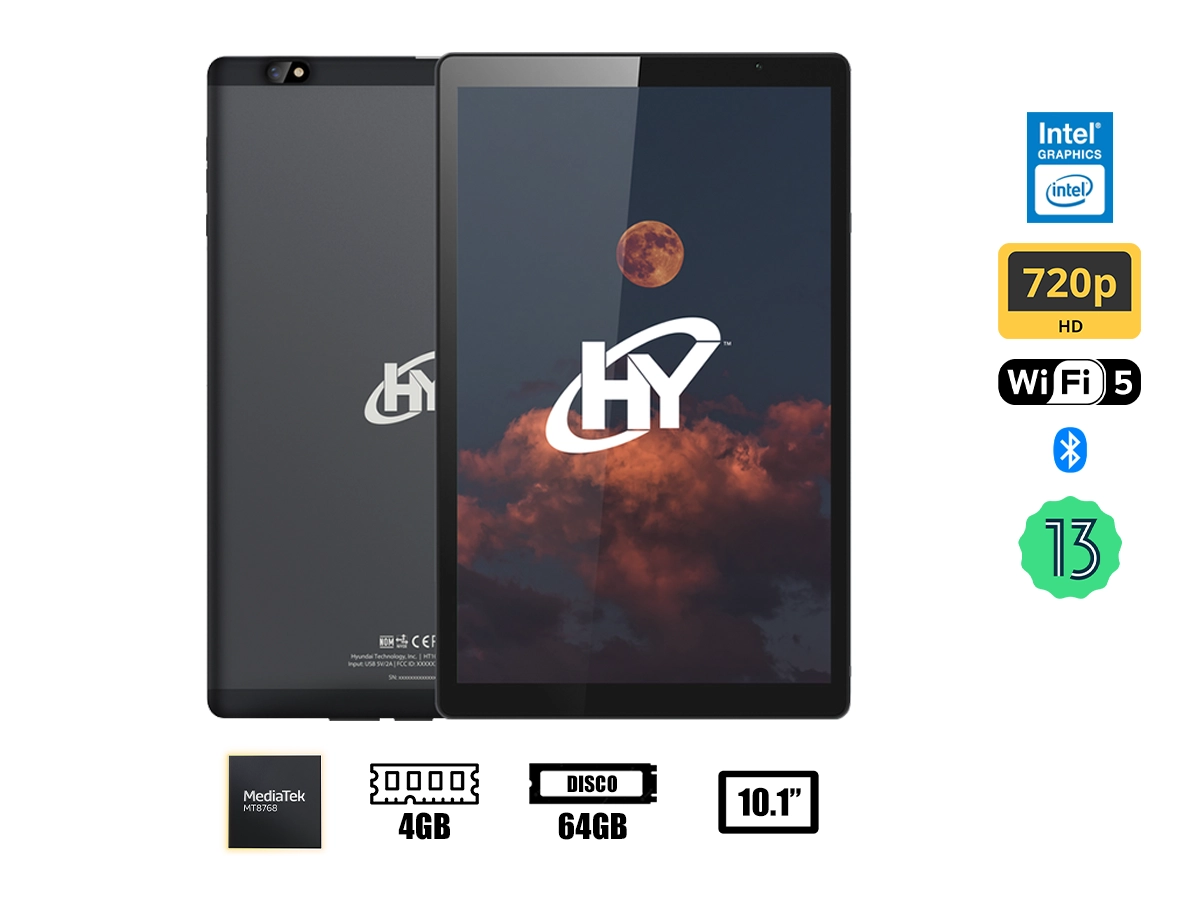 TABLET HYUNDAI HYTAB PRO 10LC1 4GB/64GB LTE (HT10LC1MSGLTM01) PANTALLA 10.1 IPS HD, MEDIATEK MT8768, RAM 4GB, ROM 64GB, ANDROID 13, GRIS ESPACIAL vista 2