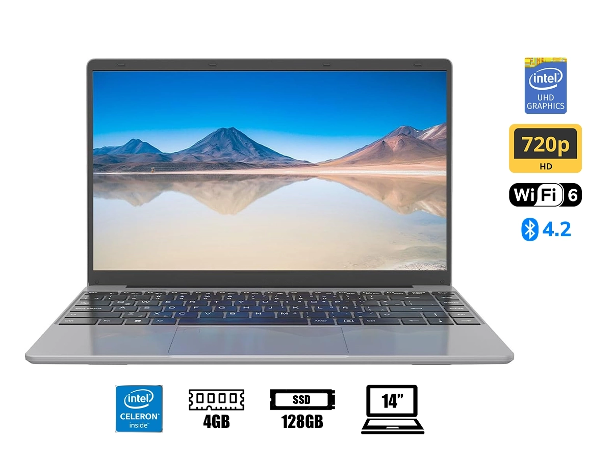 LAPTOP HYUNDAI INTEL CELERON N4020 HYBOOK PLUS 14 (HT14CC1C46SG) PANTALLA 14.1 HD, RAM 4GB DDR4, SSD 128GB, WIN11 HOME S, GRIS ESP-34334 vista 2