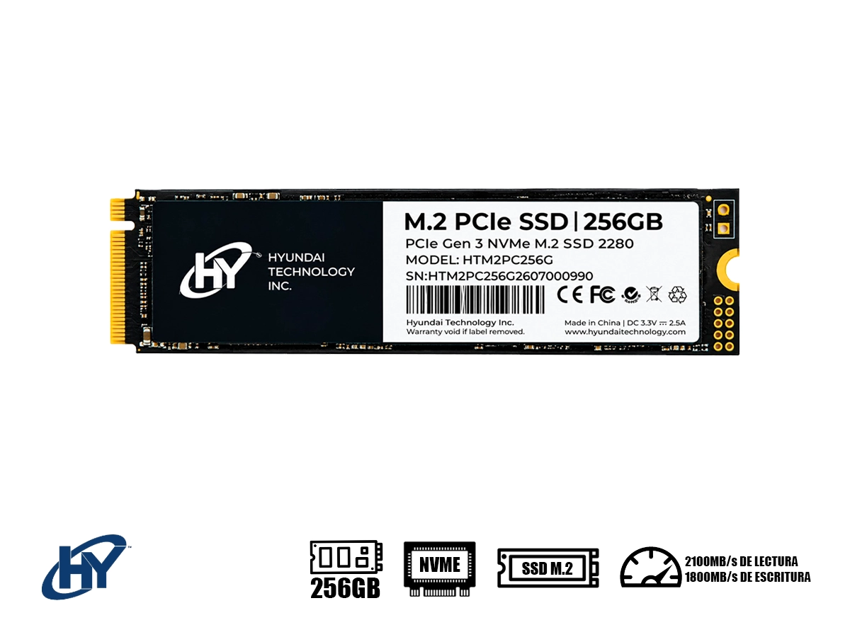 UNIDAD DE ALMACENAMIENTO SSD M.2 PCIE (HTM2PC256G) HYUNDAI 256GB M.2 2280 PCIE GEN 3X4 NVME vista 2