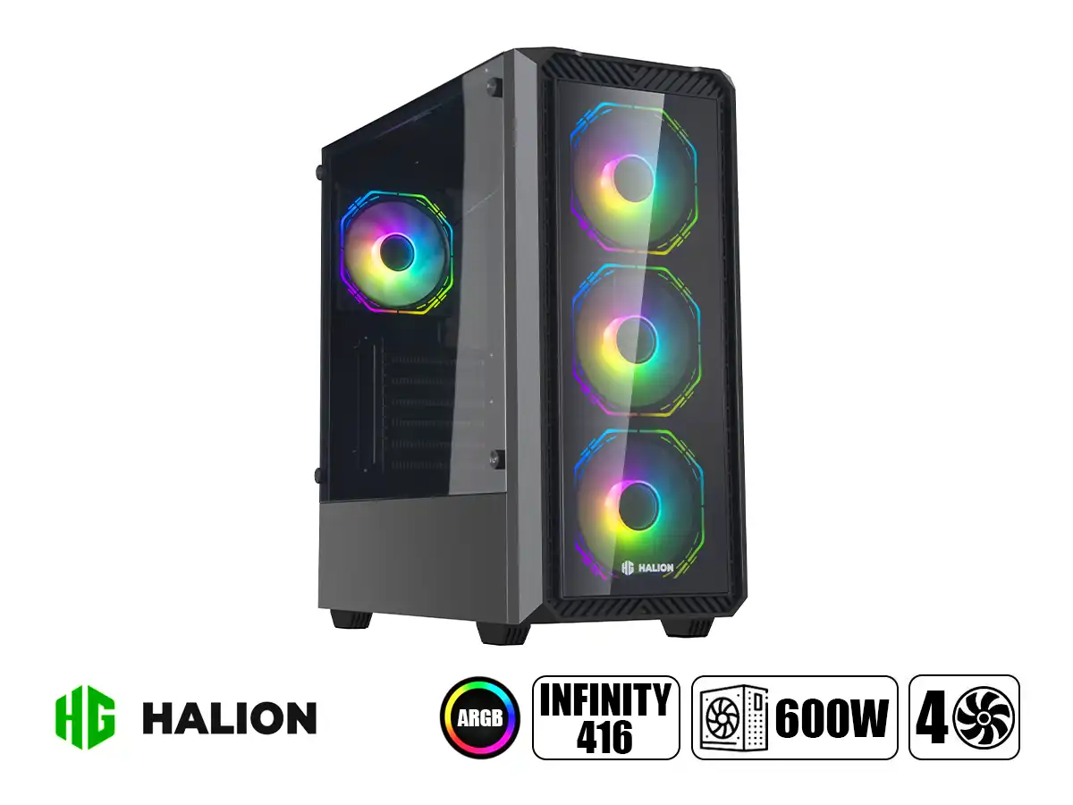 CASE HALION INFINITY 416 600W (INFINITY-416) PANEL DE VIDRIO, 4 VENTILADORES, ARGB vista 2