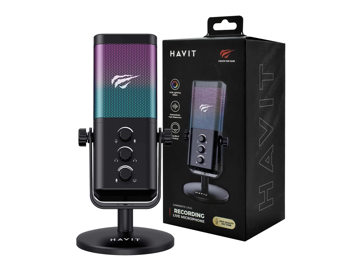 MICROFONO GAMER HAVIT GK65 RGB  NEGRO JACK 3.5MM, USB TIPO C