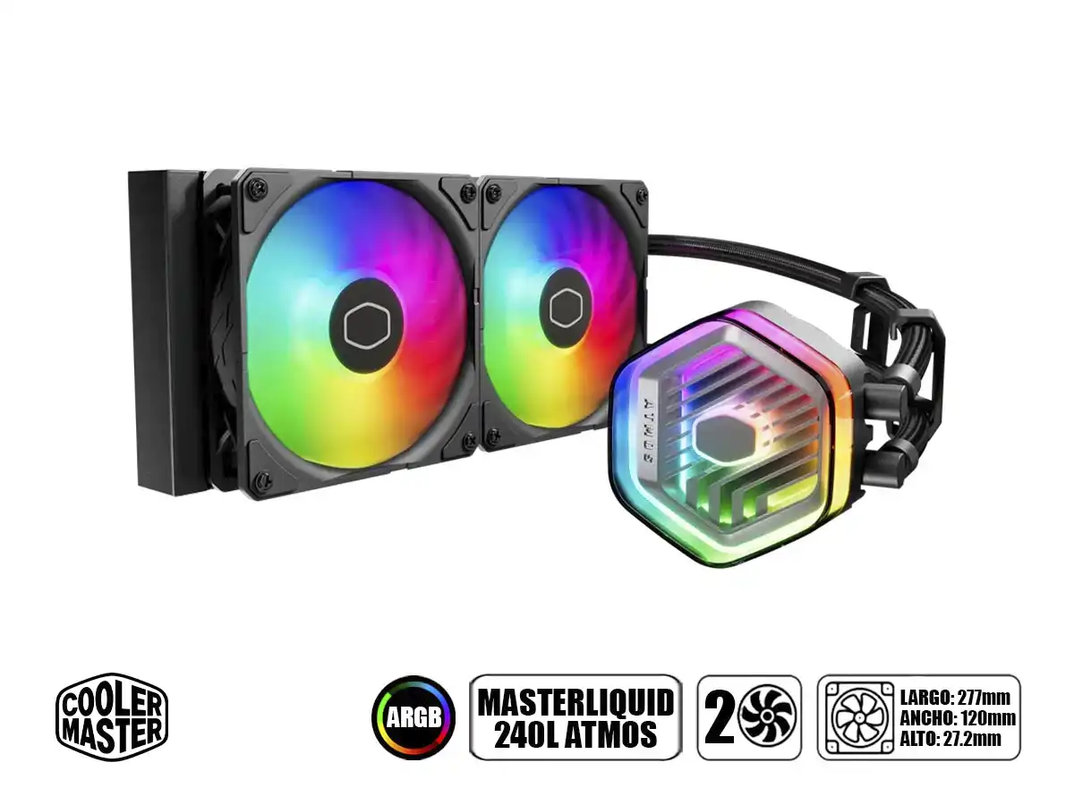 SISTEMA DE ENFRIAMIENTO LIQUIDO COOLER MASTER MASTERLIQUID 240 ATMOS (MLX-D24M-A25PZ-R1) 2 VENTILADORES, 240MM, LED ARGB vista 2