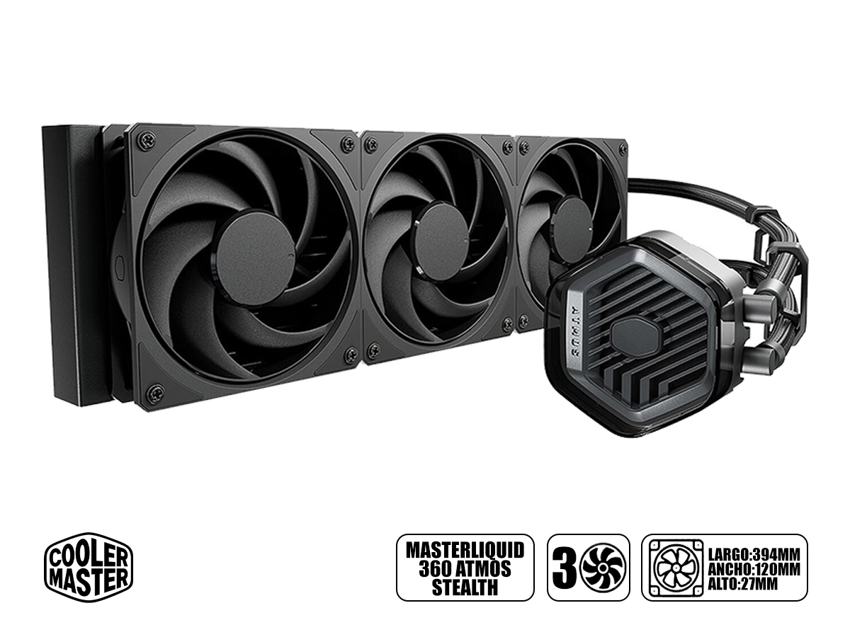 SISTEMA DE ENFRIAMIENTO LIQUIDO COOLER MASTER MASTERLIQUID 360 ATMOS STEALTH (MLX-D36M-A24PK-R1) 3 VENTILADORES, 360MM vista 2