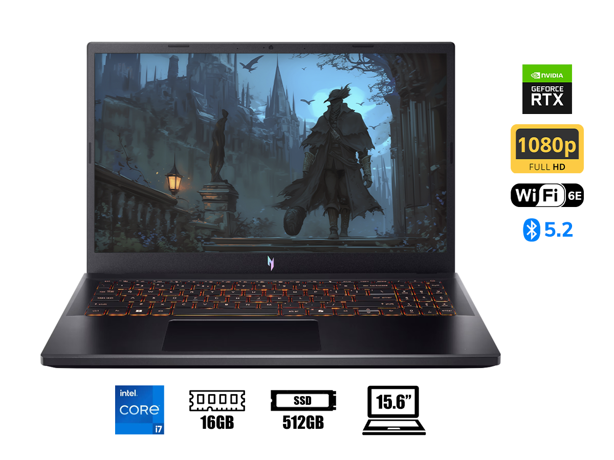 LAPTOP ACER CORE I7-13620H NITRO5 V ANV15-52-71JV (NHQZ7AL001) 15.6 FHD, RAM 16GB, SSD 512GB, RTX 5050 6GB, S/S, 13GEN. vista 2