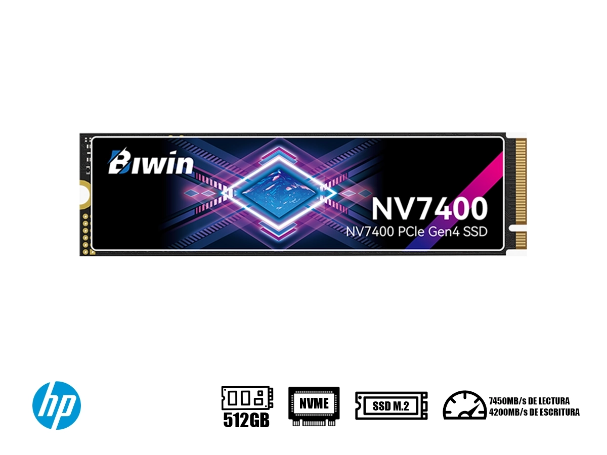 UNIDAD DE ALMACENAMIENTO SSD M.2 BIWIN NV7400 512GB NVME 7400MB/S vista 2