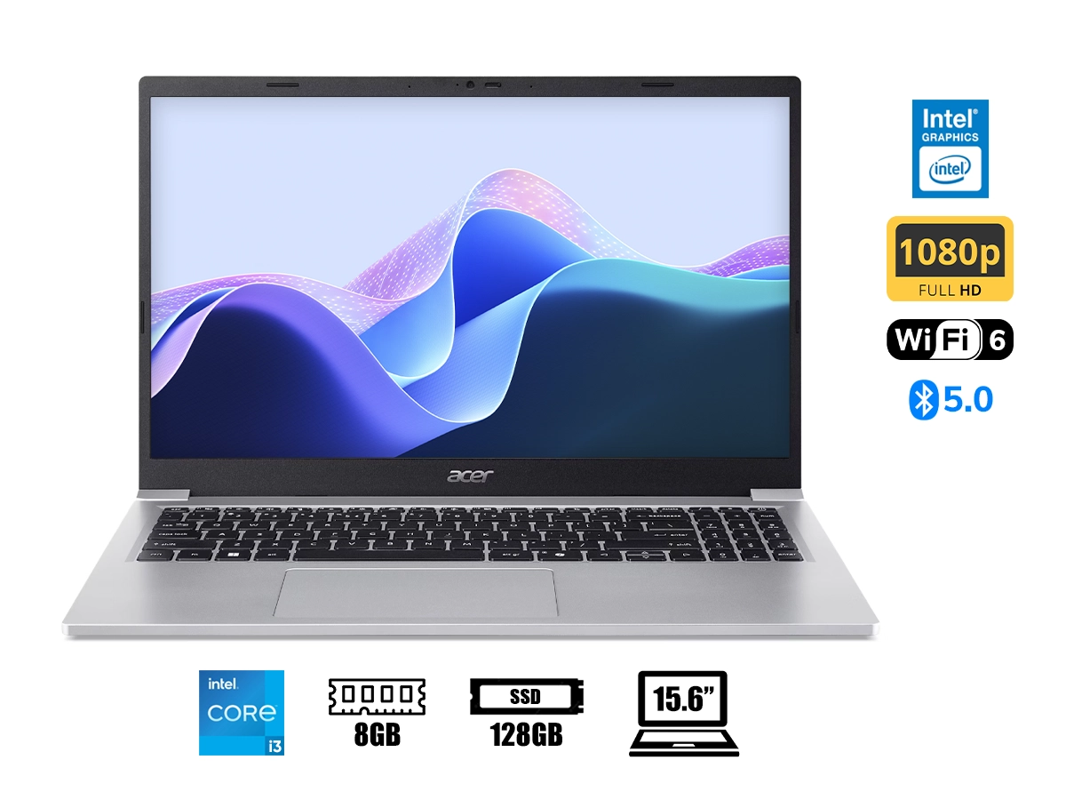 LAPTOP ACER CORE I3 N350 ASPIRE LITE AL15-36P-32XP (NX.DE2AA.001) RAM 8GB, SSD 128GB, PANTALLA 15.6 PULG FHD, WIN11, SILVER vista 2