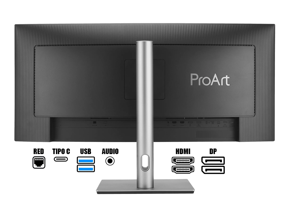 MONITOR ASUS 34.1 PULGADAS PROART (PA34VCNV) CURVO ULTRAWIDE 2K, IPS, 2 DP, 2 HDMI, 1 USB-C, ALTAVOCES vista 3