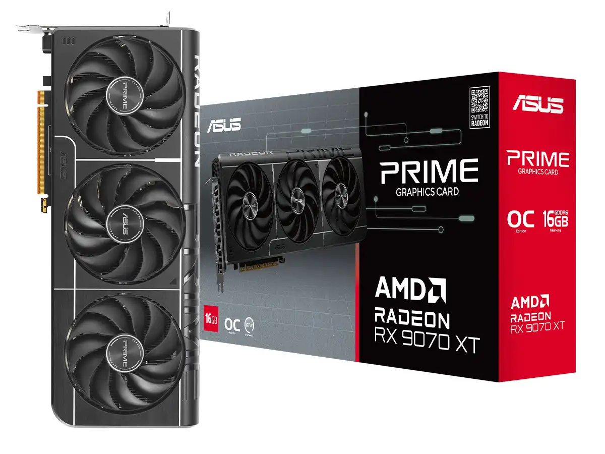 TARJETA DE VIDEO ASUS RX 9070 XT 16GB PRIME OC (PRIME-RX9070XT-O16G) RADEON 256BITS, 3 VENTILADORES