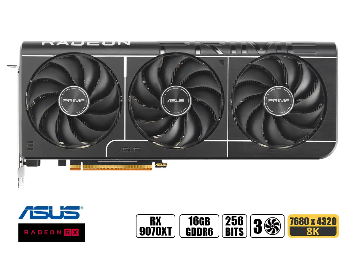 TARJETA DE VIDEO ASUS RX 9070 XT 16GB PRIME OC (PRIME-RX9070XT-O16G) RADEON 256BITS, 3 VENTILADORES vista 2