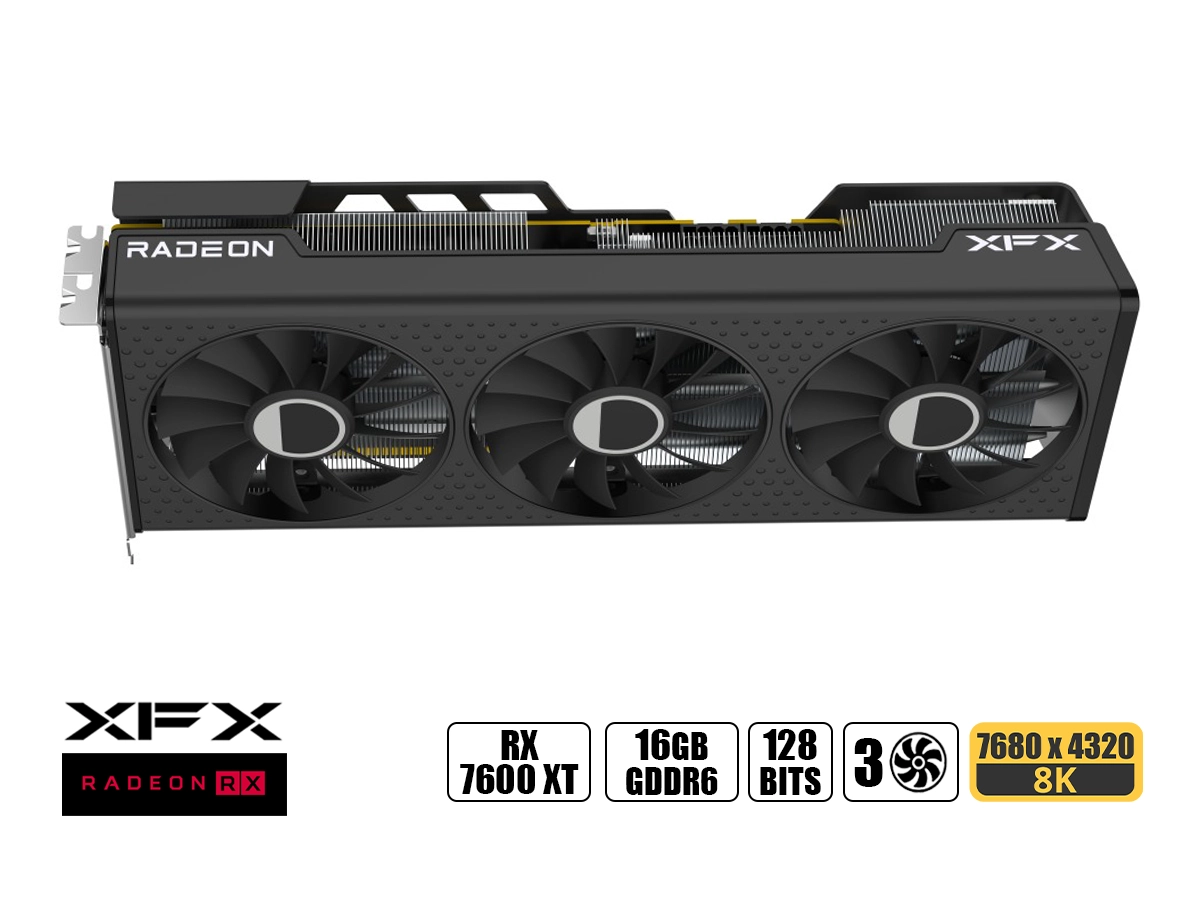 TARJETA DE VIDEO XFX SPEEDSTER QICK 309 RADEON RX 7600XT, (RX-76TQICKBP) 16GB, 128 BITS, GRAFICO PARA VIDEOJUEGOS, 3 VENTILADORES, PCI 4, (RX-76TSWFTF vista 2