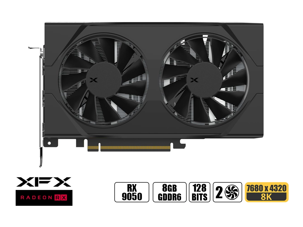 TARJETA DE VIDEO XFX RX 9050 SWIFT DUAL 8GB 128 BIT PCI 5.0 GDDR6, (RX-95SWFT8BE) NEGRO, 2 VENTILADORES vista 2