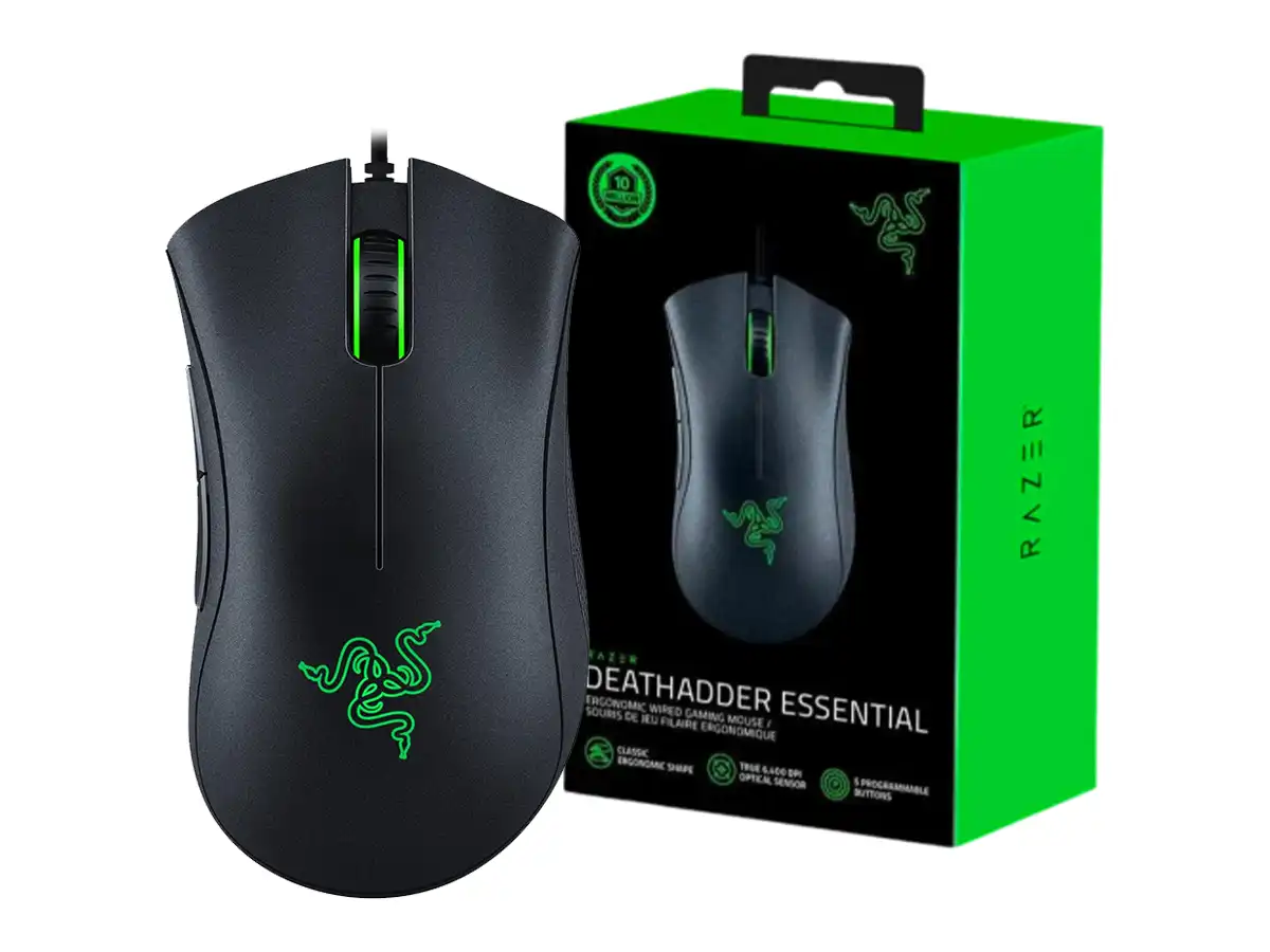 MOUSE RAZER DEATHADDER ESSENTIAL GAMING (RZ01-03850100-R3U1) HASTA 6400 DPI, 5 BOTONES PROGRAMABLES, NEGRO