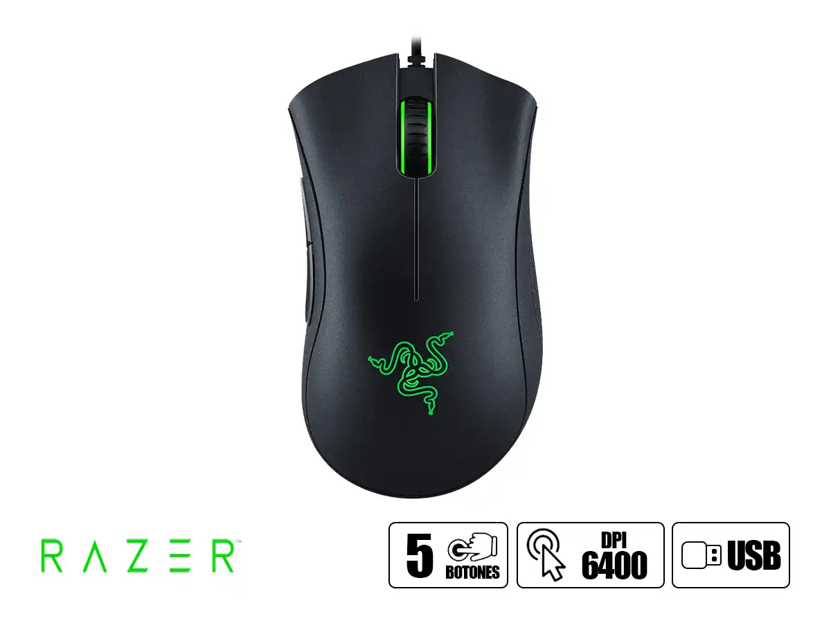 MOUSE RAZER DEATHADDER ESSENTIAL GAMING (RZ01-03850100-R3U1) HASTA 6400 DPI, 5 BOTONES PROGRAMABLES, NEGRO vista 2