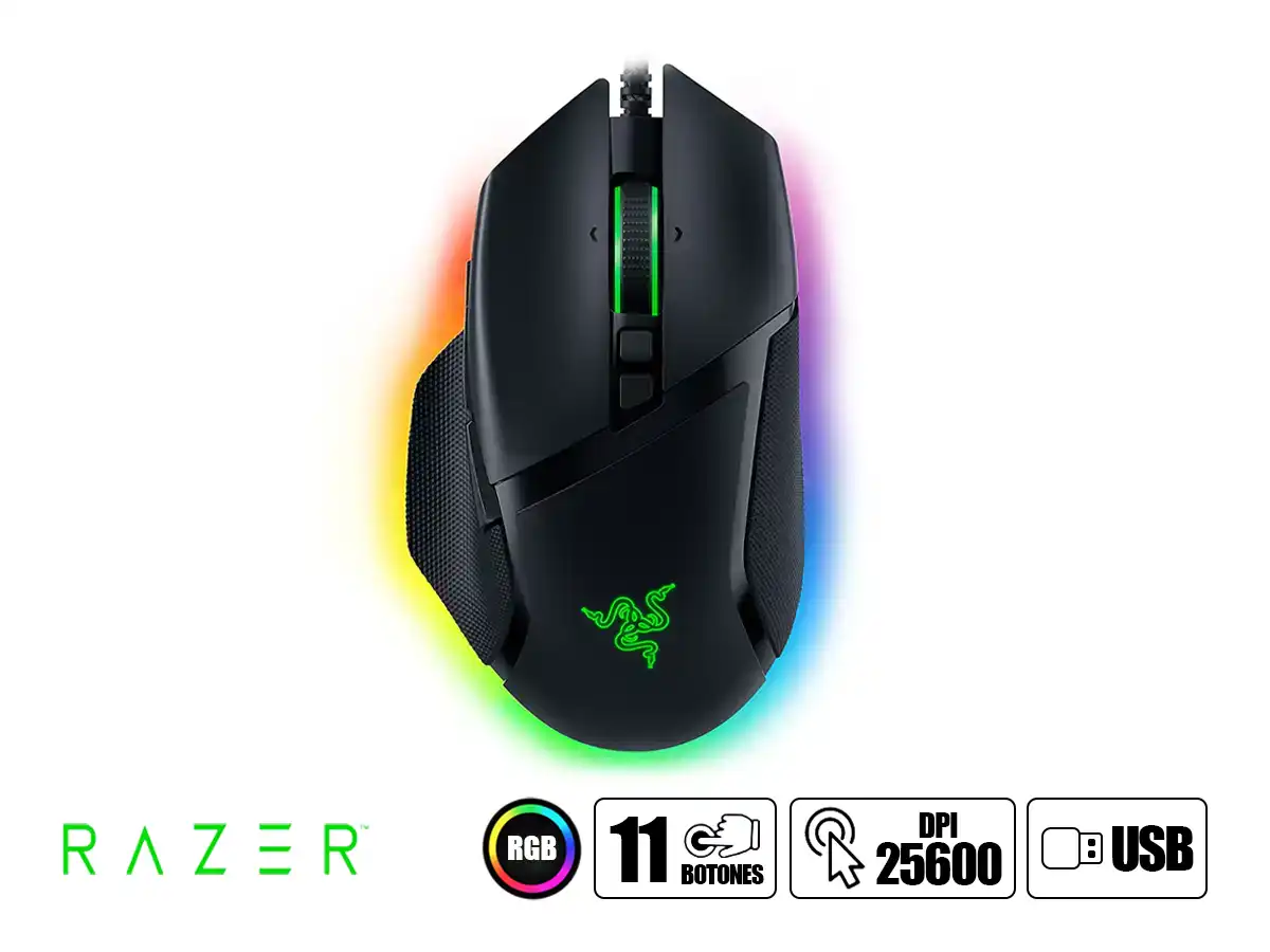 MOUSE RAZER BASILISK V3 GAMING (RZ01-04000100-R3M1) HASTA 26.000 DPI, 11 BOTONES PROGRAMABLES, RGB, NEGRO vista 2