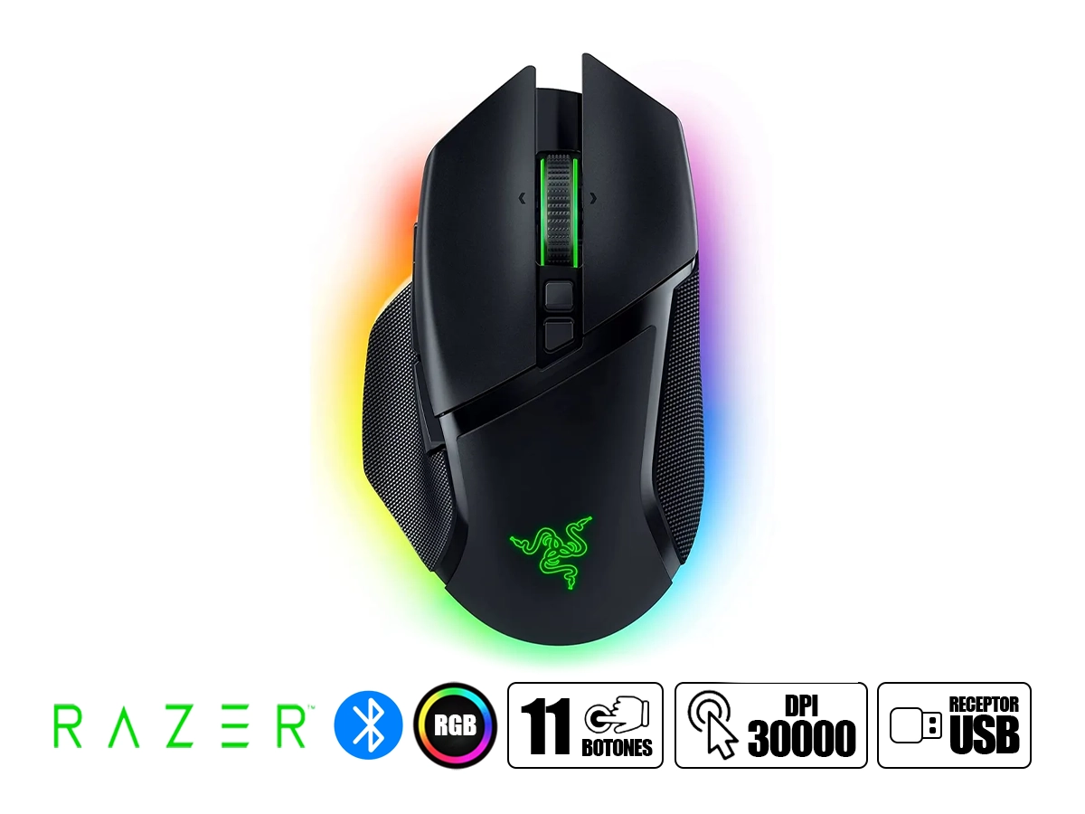 MOUSE INALAMBRICO RAZER BASILISK V3 PRO GAMING (RZ01-04620100-R3U1) HASTA 30.000 DPI, 11 BOTONES, RGB vista 2