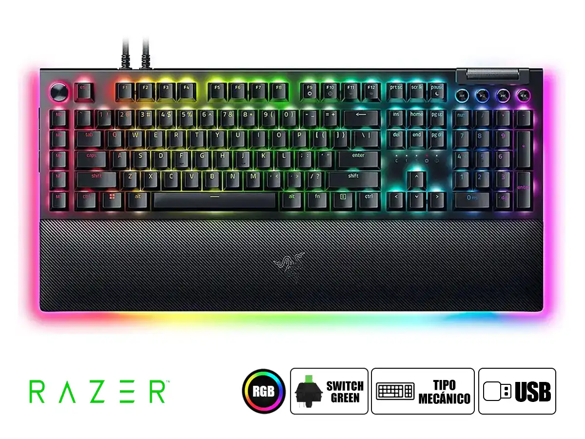 TECLADO GAMER RAZER BLACKWIDOW V4 PRO (RZ03-04680200-R3U1) MECANICO, SWITCH GREEN, LED RGB, NEGRO vista 2