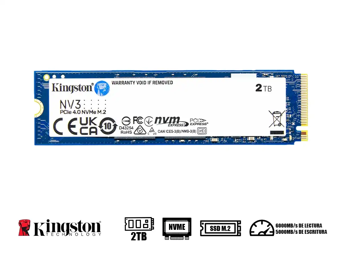 UNIDAD DE ALMACENAMIENTO SSD M.2 PCIE KINGSTON 2TB NVME NV3, 2280 (SNV3S/2000G) vista 2