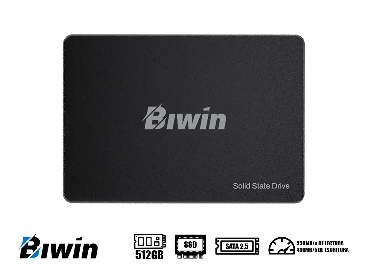UNIDAD DE ALMACENAMIENTO SSD SATA 2.5 BIWIN 512GB M100, SATA 3 (SSDSBM10512G) vista 2