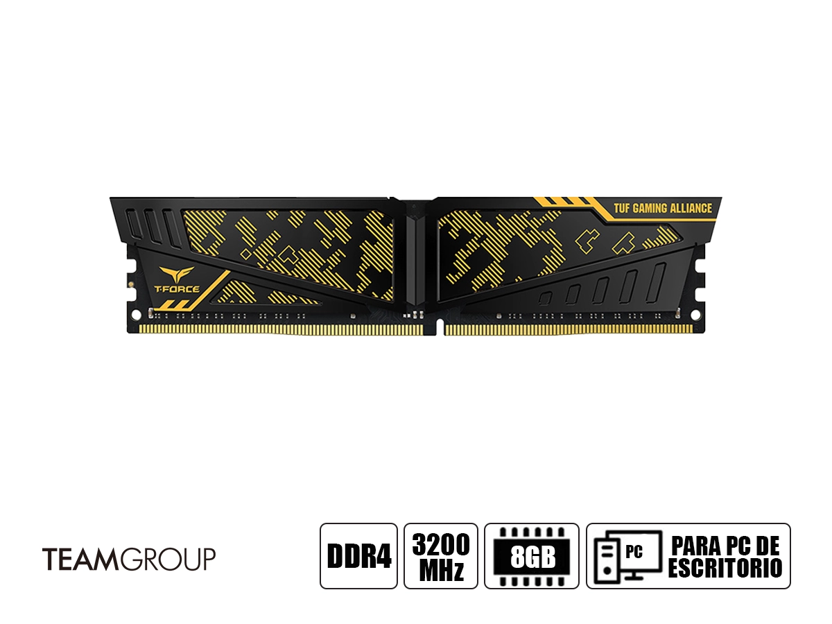 MEMORIA RAM TEAMGROUP DDR4 8GB VULCAN TUF (TLTYD48G3200HC16C01) 3200 MHZ, YELLOW - BLACK vista 2