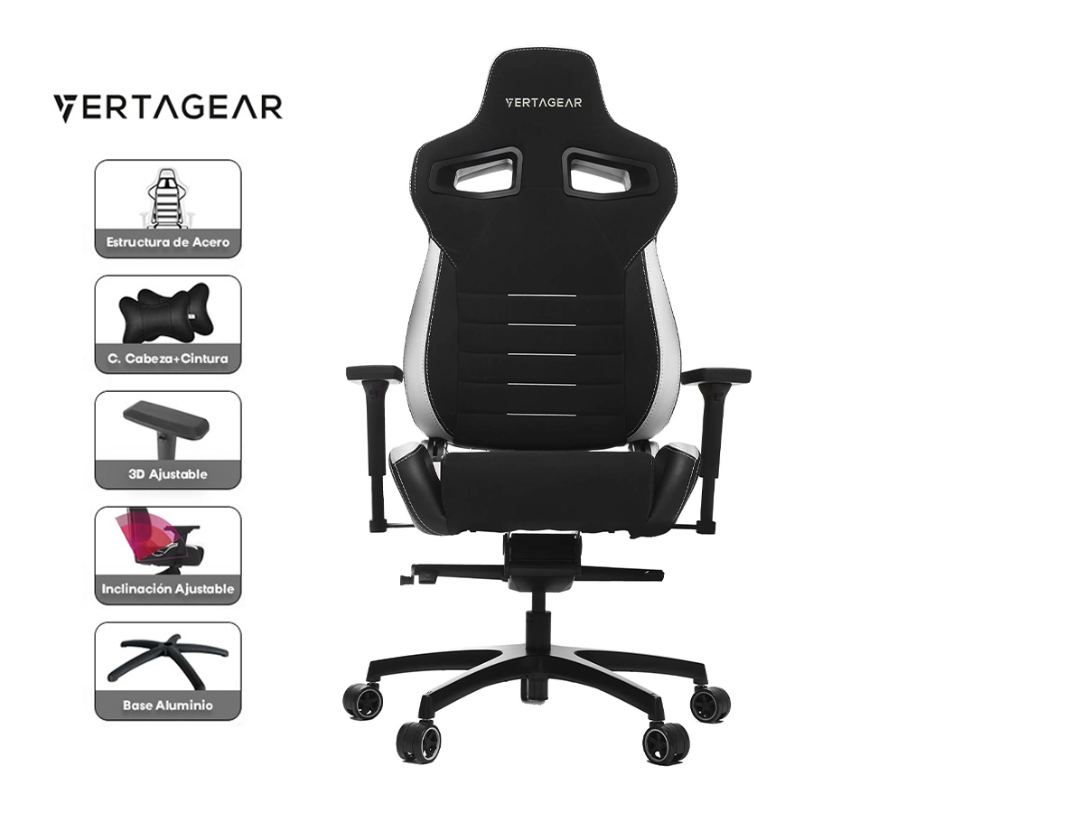 SILLA VERTAGEAR PL4500 RACING SERIES ( VG-PL4500_WT ) CAJA | NEGRO & BLANCO | UPGRADE | RGB vista 2